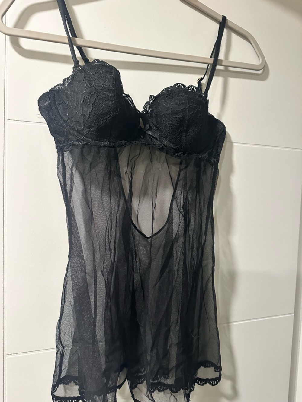 Victoria's Secret Black Lace & Sheer Mesh Chemise